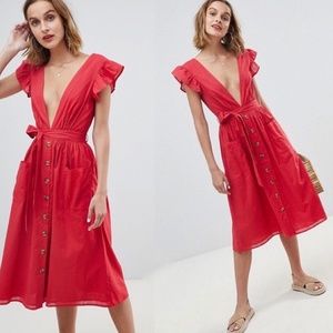 NEON ROSE deep V sundress dress asos cotton S